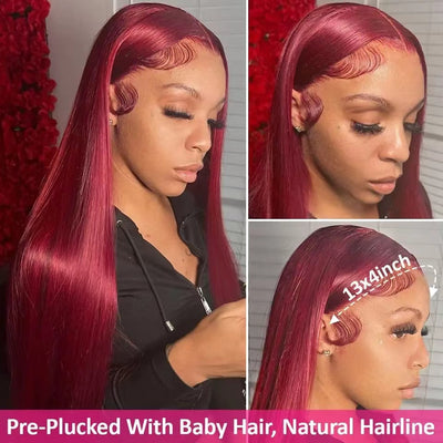 Number 6 : Eymn hair 99j burgundy colored HD lace 13x4 lace front wig 180%